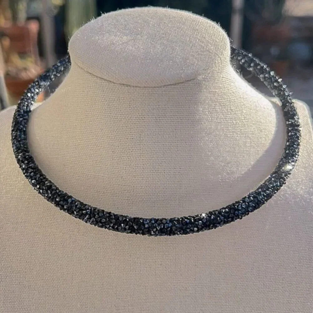 Black Pave Crystal Headband or Collar Necklace